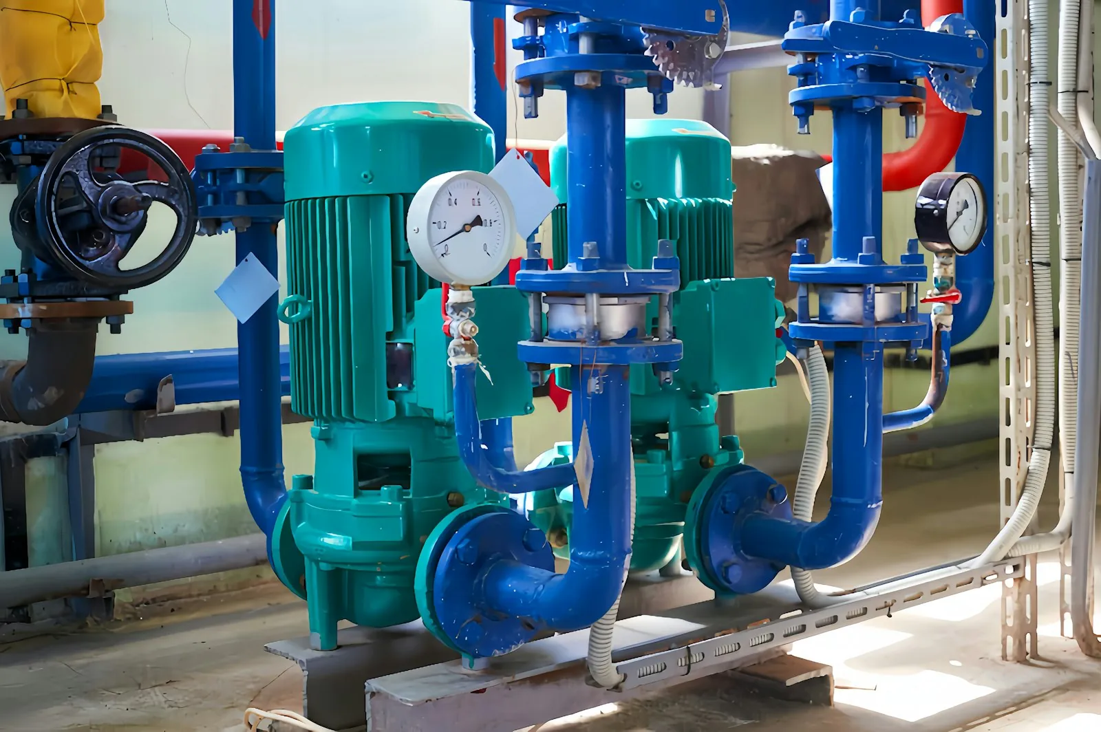 Planta central con bombas y cabezales de agua helada